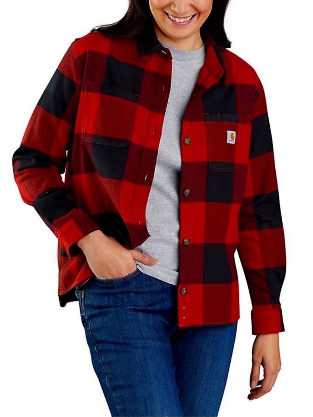 Carhartt | Women’s Rugged Flex Red & Black Buffalo Plaid Button-Down Shirt